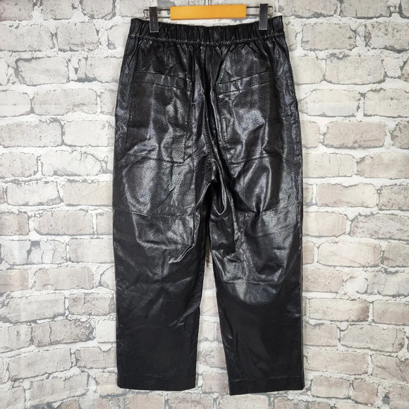 Oak + Fort Vegan Leather Cropped Pants Taper Leg High Waist Black Size Medium - Picture 8 of 12